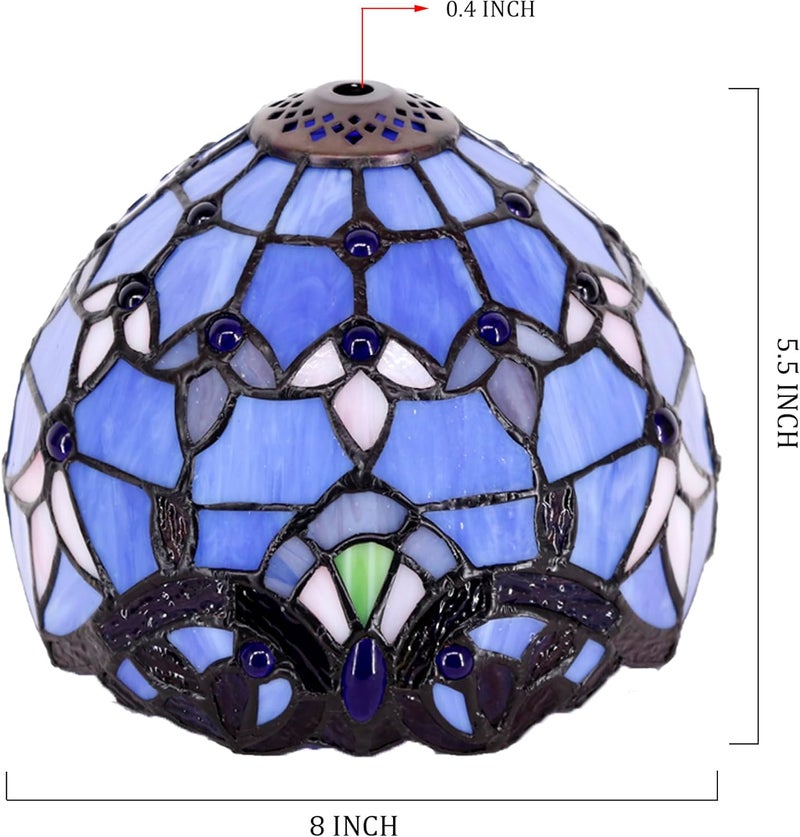 TCODTPOL Small Tiffany Lampshade Replacement Only Stained Glass Style Lamp Shade 8 Inch Fit for Table Desk Lamp, Pendant Ceiling Light Fixture (Blue Baroque) - Image 2